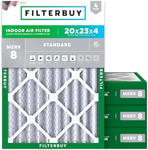 Filterbuy 20x23x4 Air Filter MERV 8 Dust & Allergy Defense (4-Pack) by Filterbuy