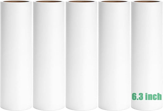 6.3 inch Lint Roller Refills Only, Extra Sticky Lint Remover Refills for Pet Hair Sticky Roller Refill Adhesive Tape Easy Peel 60 Sheets per Roll, Pack of 5, Total 300 Sheets (6.3'' Wide) by MINGRACE
