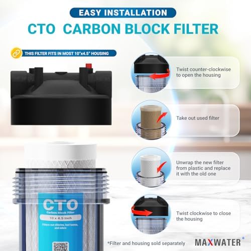 Max Water 10 x 4.5 Activated Carbon 5-Micron Filter CTO Cartridge Replacement Whole House Systems Compatible with FXHTC, WFHDC8001, CB-BB-10, CTO10BB, FC15B (4 Pack) - Image 5