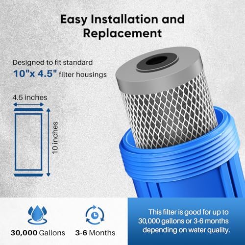 PUREPLUS Lead Reduction Carbon Water Filter 10" x 4.5" 5 Micron, Whole House Activated Cartridge for Chlorine, Rust, Sediment, Replacement for GXWH40L GXWH35F BB10 FXHTC FC15B, 3 Pack - Image 7