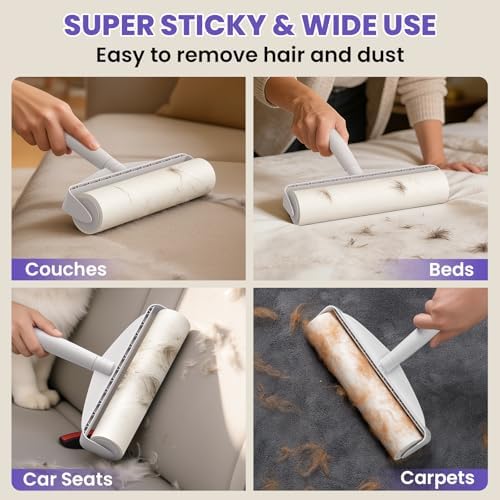 DELOMO 9.45” Large Lint Roller for Pet Hair, Short Handle for Couches | Extra-Wide Sticky Roller, 450 Extra Sticky Sheets, Cleans Faster on Sofa, Beds, Carpets, Clothing, Furniture & Car Seats - Image 5