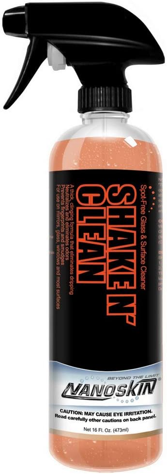 Nanoskin SHAKE N?€? CLEAN Glass Cleaner 16 Oz. ?€? Thick Clinging Sprayable Glass Cleaning Solution | For Auto and Home for a Streak-Free Shine | Safe for Tinted and Non-Tinted Windows | Ammonia Free