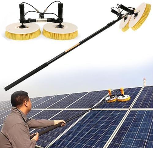 Electric Solar Panel Cleaning Brush with Telescopic Rod, 3.5M/5.5M/7.5M Adjustable, Automatic Double Disc Water Sprayer, Battery-Powered Roof Cleaning Tool (5.5M/18ft)