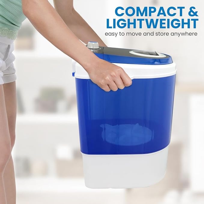 Pyle Upgraded Version Portable Washer - Top Loader Portable Laundry, Mini Washing Machine, Quiet Washer, Rotary Controller, 110V - For Compact Laundry, 4.5 Lbs. Capacity, Translucent Tubs