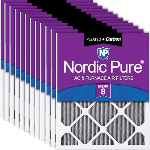 Nordic Pure 16x20x1 Pleated MERV 8 Plus Carbon Air Filters 12 Pack by NordicPure