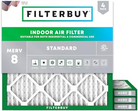 Filterbuy 19.5x19.5x1 Air Filter MERV 8 Dust & Allergy Defense (4-Pack) by Filterbuy