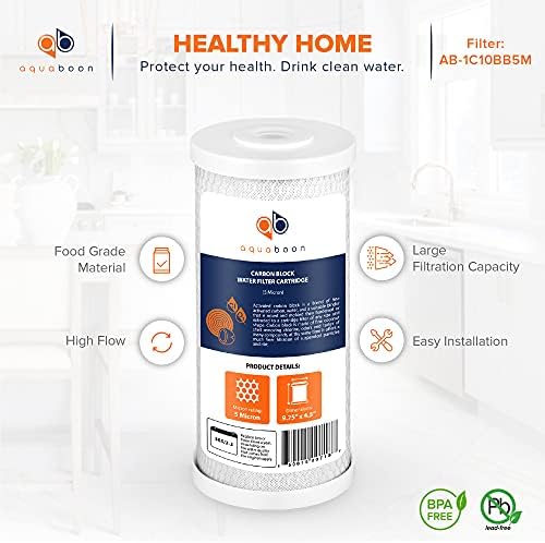 Aquaboon 5 Micron 10x4.5 Carbon Block Water Filters Whole House CTO Water Filter Replacement Cartridge Compatible with FXHTC, CB-BB-10, EP-BB, 2-Pack - Image 4