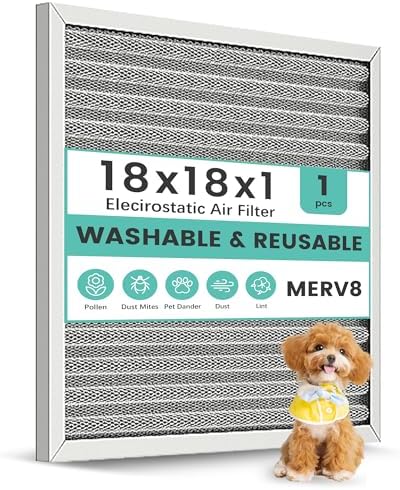 18x18x1 Reusable Air Filter, Washable, Electrostatic HVAC AC Furnace Filter, Merv 8, Lasts a Lifetime, Breathe Safe at Home or in the Office (Actual Size:17.52x17.52x0.82Inch) by KEYINGXUAN