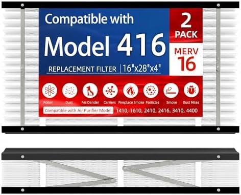 2 Pack,416 Replacement Filter, Compatible with AprilAire 416 Whole House Air Purifiers Models,1410,1610,2410,2416,3410,4400,MERV16 HVAC Furnace Filter Replacement,Actual Size:16"x28"x4" Air Filter by SoulmateSelection
