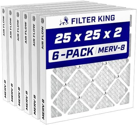 Filter King 25x25x2 Air Filter MERV 8, AC Furnace Filters (6-Pack) by FilterKing
