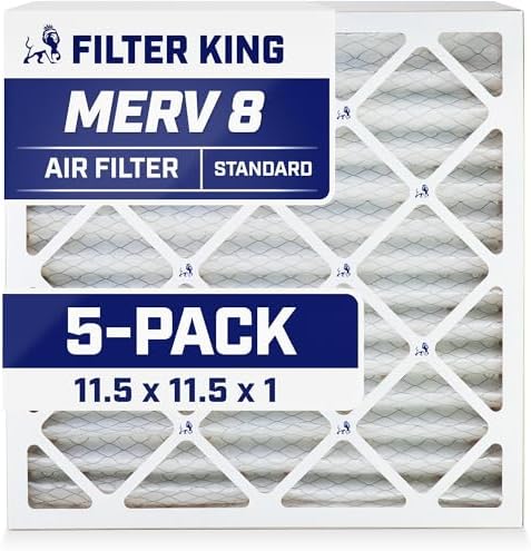 Filter King 11.5x11.5x1 Air Filter | 5-PACK | MERV 8 HVAC Pleated A/C Furnace Filters | MADE IN USA | Actual Size: 11.5 x 11.5 x .75" by FilterKing
