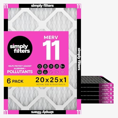 Simply 20x25x1 Air Filter, Merv 11, 6 Pack, For Home AC Furnace & HVAC (Actual Size: 19.75"x24.75"x0.75") DUST, Pet, & Allergy Control by SimplyFilters