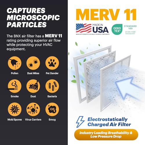 BNX TruFilter 12x20x1 Air Filter MERV 11 (6-Pack) - MADE IN USA - Allergen Defense Electrostatic Pleated Air Conditioner HVAC AC Furnace Filters for Allergies, Dust, Pet, Smoke, Allergy MPR 1200 FPR 7 - Image 3