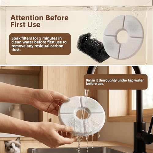 Filters Replacements for Flower Automatic Pet Fountains, Cat and Dog Water Fountain Replacement Parts, Cat Water Fountain Filters for 81oz/2.4L Round Fountains (8 Filters+4 Sponges) - Image 7