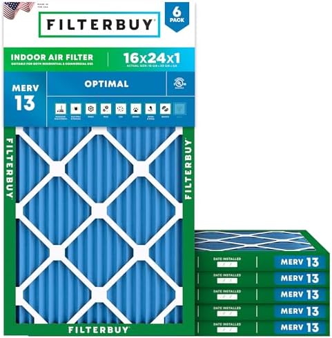 Filterbuy 16x24x1 Air Filter MERV 13 Smoke & Allergy Defense (6-Pack) by Filterbuy
