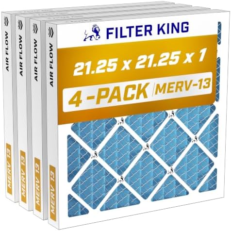 Filter King 21.25x21.25x1 Air Filter MERV 13, AC Furnace Filters (4-Pack) by FilterKing