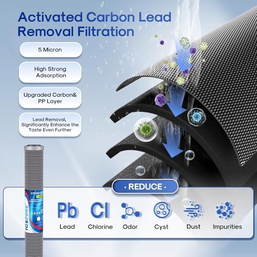 ICEPURE 2.5"x 20" Whole House Carbon Sediment Water Filter High Capacity Combo Kit, Carbon Block Cartridge and Activated Carbon Heavy Metal Removal Filter Replacement for C1-20, EP-20, F3WCB32 - Image 5
