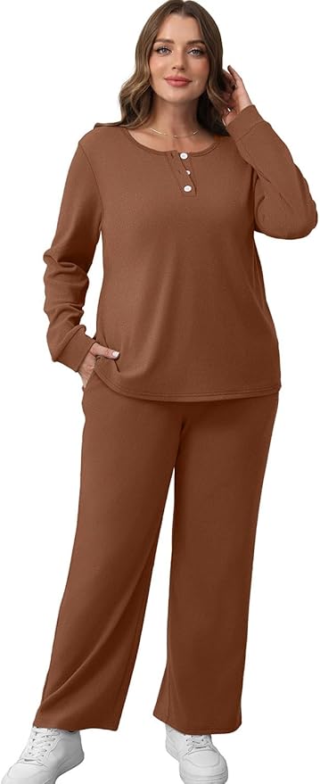 WIHOLL Lounge Sets for Women Two Piece Outfits Button Down Sweatsuit Sweatpant with Pockets Fall Fashion 2025