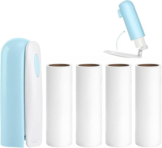 Mini Travel Lint Roller with 150 Sticky Sheets, Foldable Portable Lint Roller for Clothes, Travel, Compact Small Pet Hair Remover for Purse Car Bag Essentials (Blue) by Nueknp