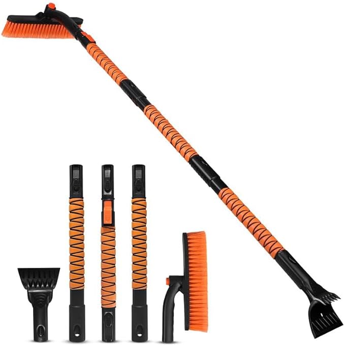 EcoNour 63" Extendable Snow Brush & Ice Scraper with 360° Pivoting Head | Telescopic Aluminum Handle | Extra Long Snow Brush for Car Windshield, Roof & SUVs | Heavy Duty Ice Scraper for Trucks