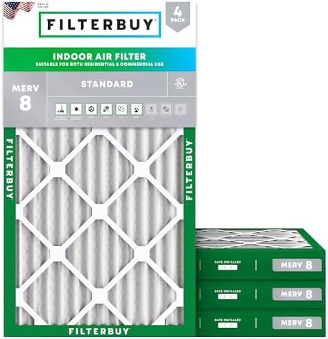 Filterbuy 10x20x2 Air Filter MERV 8 Dust & Allergy Defense (4-Pack) by Filterbuy