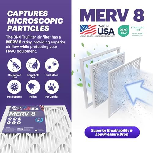 BNX TruFilter 20x25x2 Air Filter MERV 8 (4-Pack) - MADE IN USA – Dust & Pet Defense Electrostatic Pleated Air Conditioner HVAC AC Furnace Filters for Dust, Pet, Mold, Pollen MPR 600 – 700 & FPR 5 - Image 3