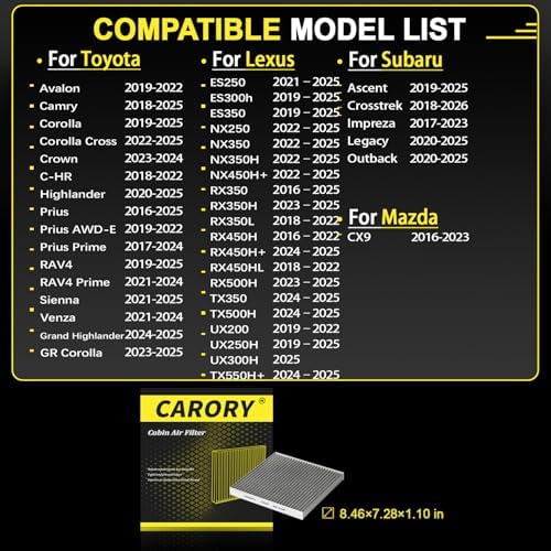 CARORY Cabin Air Filter w/Activated Carbon for Toyota Camry, Corolla, RAV4, Prius, Highlander, Sienna, Venza, Crown, Lexus ES350, ES300h, NX250, RX350, RX450, Subaru Outback, Mazda CX9 and More, CF157 - Image 3