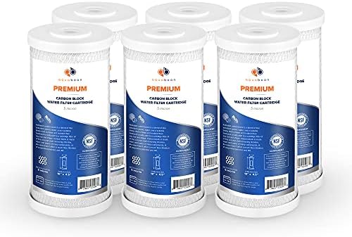Aquaboon 5 Micron 10 x 4.5 Premium Carbon Filter Cartridge Whole House CTO Block Water Filter Replacement Compatible with FXHTC, CB-BB-10, 6-Pack by Aquaboon