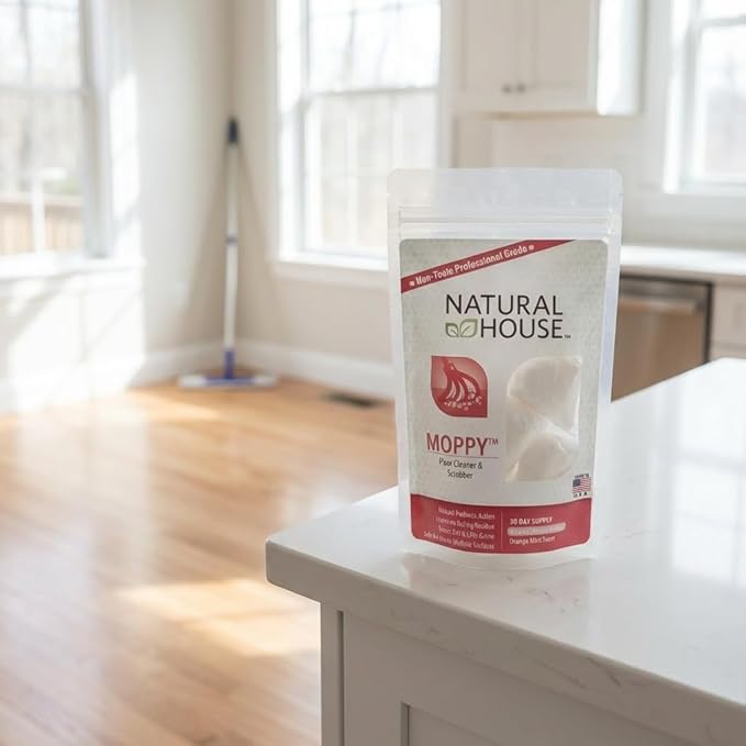 Natural House Moppy - Probiotic Floor Cleaner Pods - No Residue Formula - Multi-Surface Safe - Orange Mint Scent - 4 Count