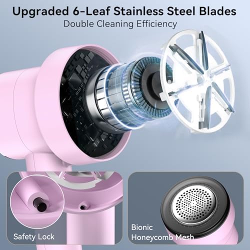 Rechargeable Fabric Shaver, 6-Leaf Blades, LED Display, 3 Speeds | Portable Lint Remover Easy to Remove Pilling, Fuzz & Lint Balls from Clothes, Sweater, Couch, Blanket, Furniture, Coat, Pink - Image 2