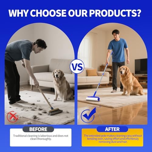 9.84" Large Extra Sticky Lint Roller, 58.3" Long Handle Lint Remover with 7 Rollers for Clothes, Cat Dog Pet Hair, Furniture, Couch, Carpet, Floor，Painted Wall Cleaner Mop Dust Cleaning - Image 2
