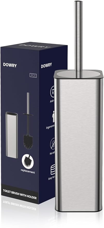 DOWRY Stainless Steel Toilet Bowl Brush and Holder for Bathroom Storage Organization Deep Cleaning Covered Brush Cleaner