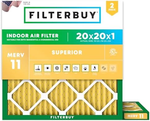 Filterbuy 20x20x1 Air Filter MERV 11 Pet & Allergy Defense (2-Pack) by Filterbuy