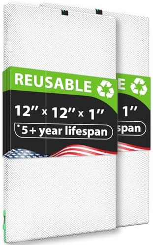 REair 12x12x1 Air filter Pro Kit, Washable and Reusable Air Filter 12x12x1 for AC HVAC Furnace, MERV 8 Air Filters Machine Washable & Dryer Friendly, AC Furnace Air Filter, Include 2 Filters&1 Frame by Reair