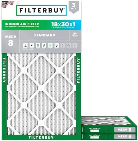 Filterbuy 18x30x1 Air Filter MERV 8 Dust & Allergy Defense (3-Pack) by Filterbuy