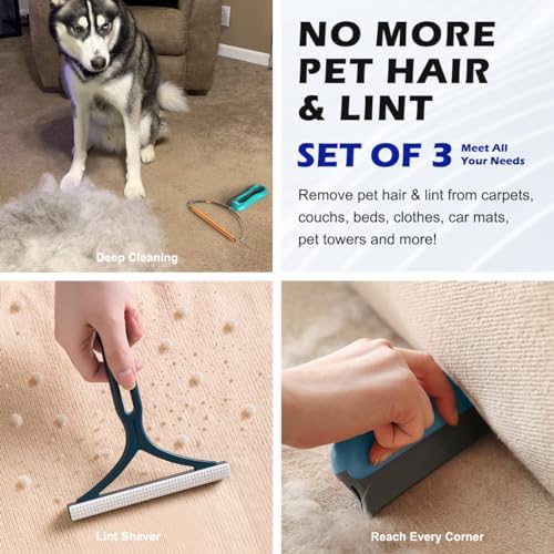 Pet Hair Remover 3-Pack, Reusable Dog & Cat Hair Removal Tools, Lint Shaver | Remove Stubborn Pet Hair, Multi-Fabric Safe, Fur & Lint Cleaner for Couch, Carpets, Cat Trees, Car Mats, Furniture, Pet Bed - Image 5
