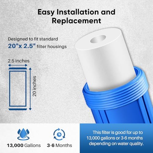PUREPLUS 20 Micron 20"x2.5" Whole House Sediment Water Filter PP20 4 Pack - Image 4