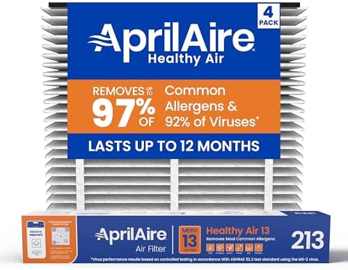 AprilAire 213 Replacement Filter for AprilAire Whole House Air Purifiers - MERV 13, Healthy Home Allergy, 20x25x4 Air Filter, Slide-In, (Pack of 4) by AprilAire