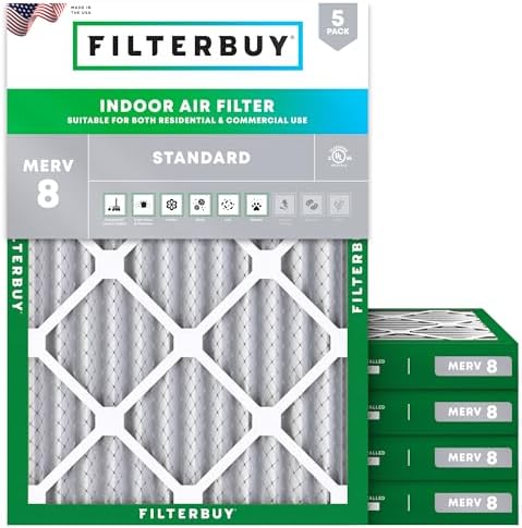 Filterbuy 20x25x2 Air Filter MERV 8 Dust & Allergy Defense (5-Pack) by Filterbuy