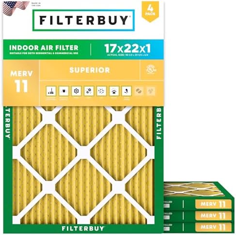 Filterbuy 17x22x1 Air Filter MERV 11 Pet & Allergy Defense (4-Pack) by Filterbuy