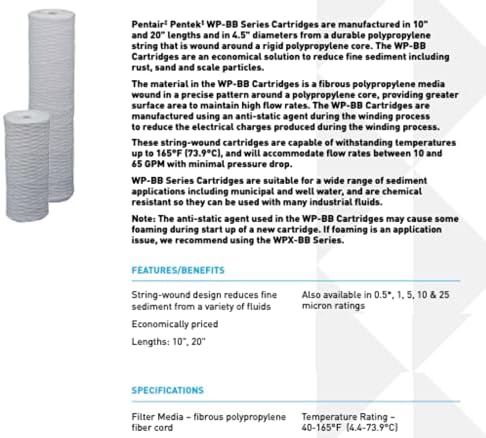Pentair Pentek WP5BB97P Big Blue Sediment Water Filter, 10-Inch, Whole House Polypropylene String-Wound Replacement Cartridge, 10" x 4.5", 5 Micron - Image 2