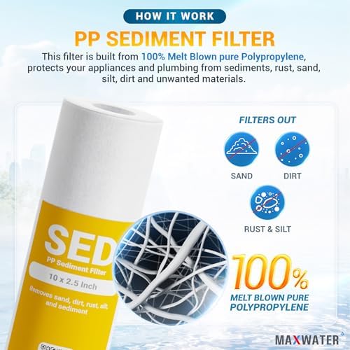 Max Water 5 Micron Replacement 10 x 2.5 inch Filter Cartridge Set For Standard RO | Reverse Osmosis Water Filter Systems - PP Sediment, GAC & CTO | Compatible with AP110, WHKF-GD05, WHKF-WHWC, GAC-10 - Image 4