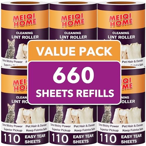 Extra Sticky Lint Roller Refills Only, 660 Easy-Tear Sheets for 3.9"-4" Lint Rollers with 1.5" Inner Diameter - Superior Cleanliness for Clothes by MEIQIHOME