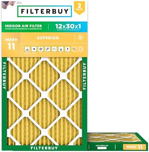 Filterbuy 12x30x1 Air Filter MERV 11 Pet & Allergy Defense (2-Pack) by Filterbuy