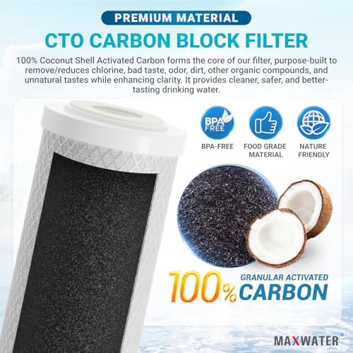 Max Water 10 x 4.5 Whole House Water Filter System Replacement CTO Cartridge | Premium Coconut Shell 5 Micron Activated Carbon | Compatible with FXHTC, FC15B WFHDC8001 CB-BB-10 EP-BB CTO10BB (1 Pack) - Image 3
