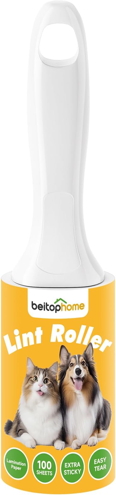 Extra Sticky Lint Roller for Pet Hair, 100 Sheets, 1 Handle | Ready-to-Use Roller for Clothes, Couch, Furniture, Car & Travel by Beitophomepet%60sfamily