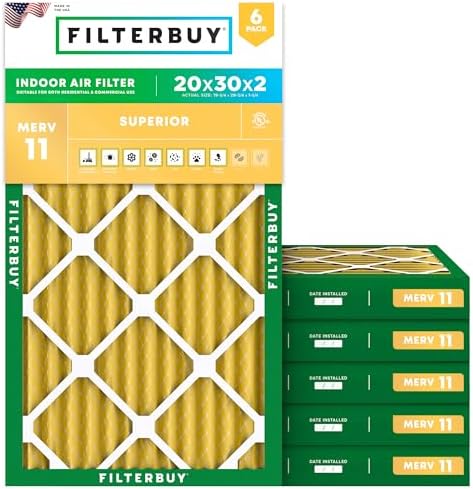 Filterbuy 20x30x2 Air Filter MERV 11 Pet & Allergy Defense (6-Pack) by Filterbuy
