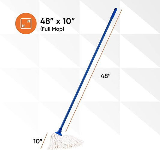 Superio String Mop Cotton Mop for Hardwood Floor Cleaning Mop for Home, Kitchen, Bath, Office Cleaning, Blue Heavy Duty Commercial/Industrial, 10” Strings with 48” Aluminum Handle