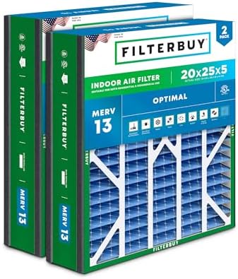 Filterbuy 20x25x5 Air Filter MERV 13 Smoke & Allergy Defense (2-Pack) by Filterbuy