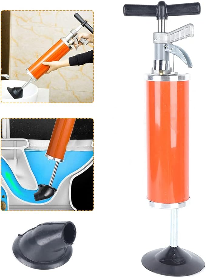 General High Pressure Pipe Cleaner, Clean Water Ram 4'' Rubber Cone Drain Cleaning Tools, Manual Pneumatic Pipe Dredge Equipment, For Bath Toilets Bathroom Shower Kitchen Clogged Pipe